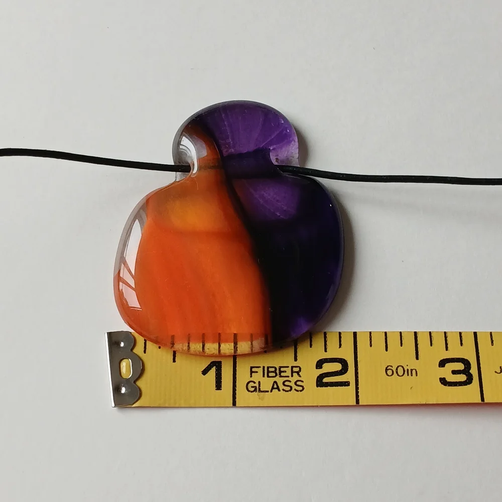 Vng Glass Pendant Orange Purple Unique Bold Statement Necklace on Black Cord 925 - Picture 7 of 8